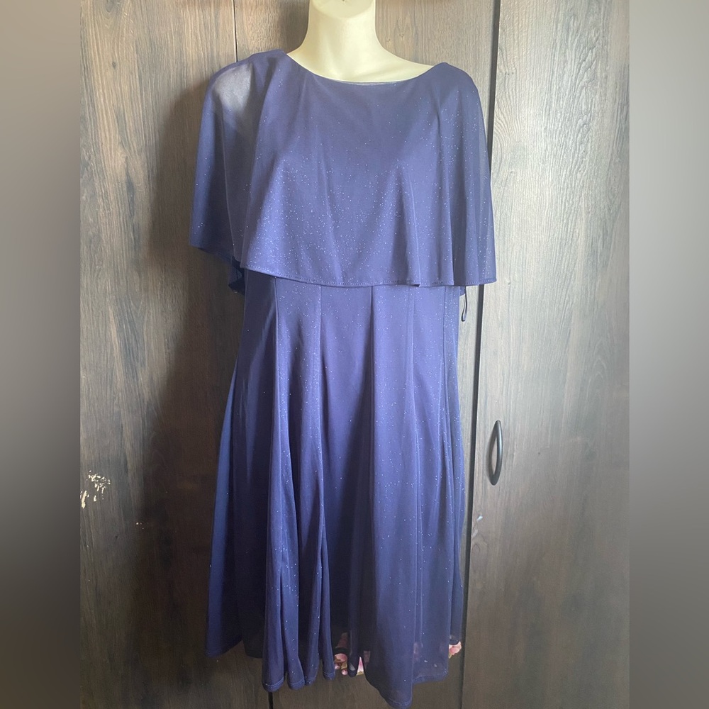 J.taylor navy Sparkle Maxi Dress with Capelet